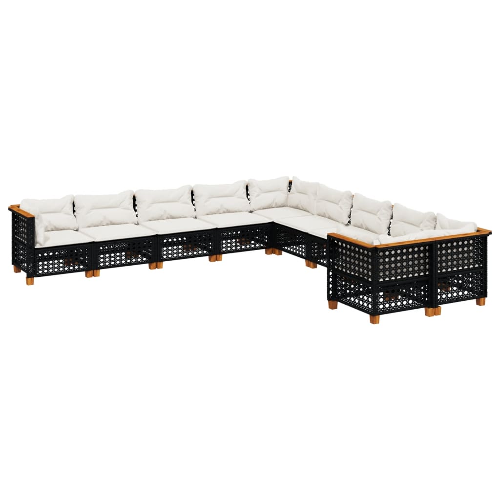 10-tlg. Garten-Sofagarnitur mit Kissen Beige Poly Rattan