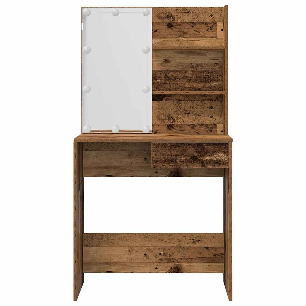 Schminktisch-Set mit LED Weiß Holzwerkstoff