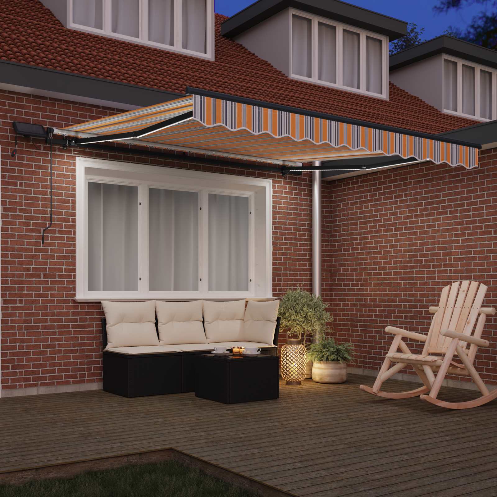 Markise Manuell Einziehbar mit LED 300x250 cm Blau und Weiß