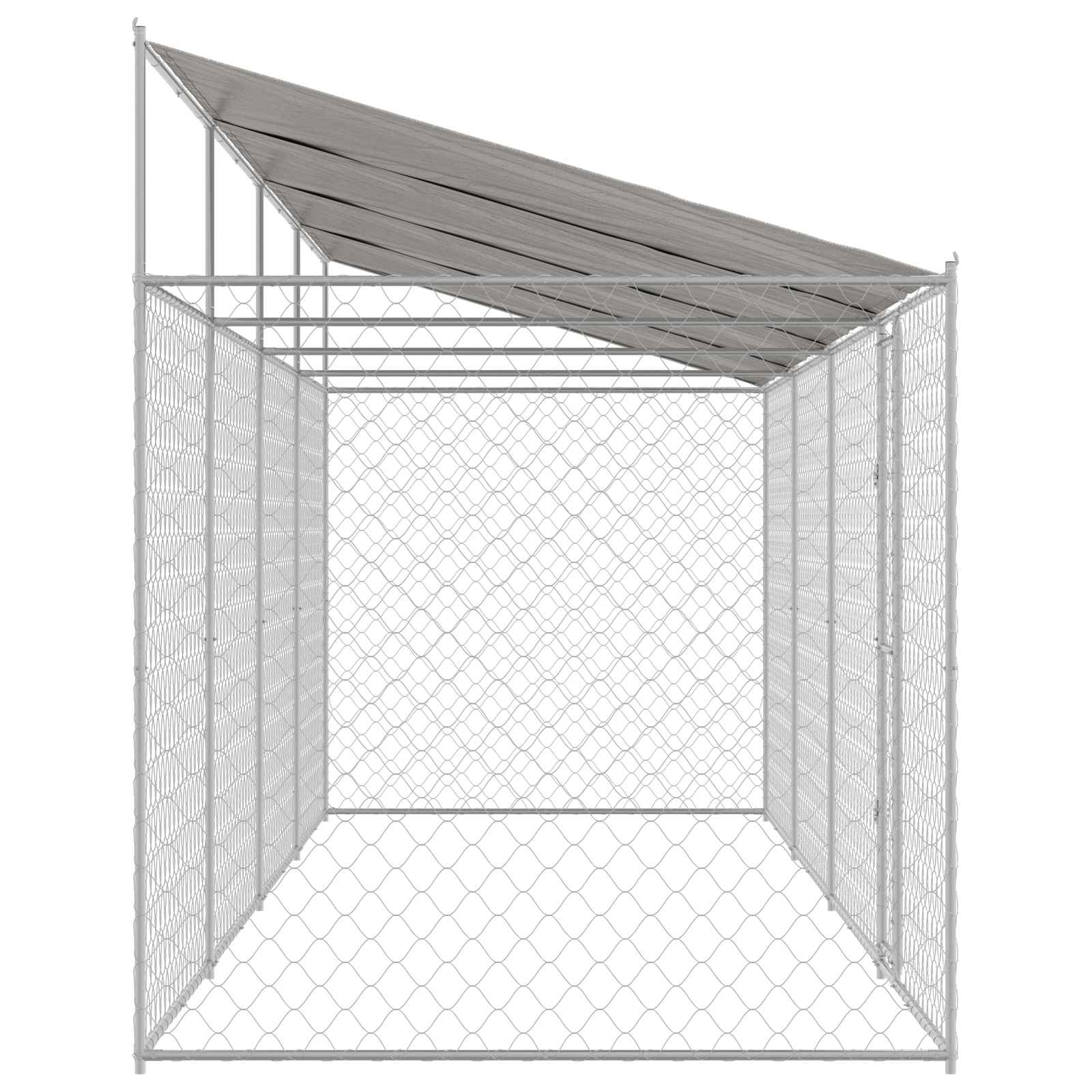 Hundezwinger mit Dach und Tür Grau 2x2x2 m Verzinkter Stahl