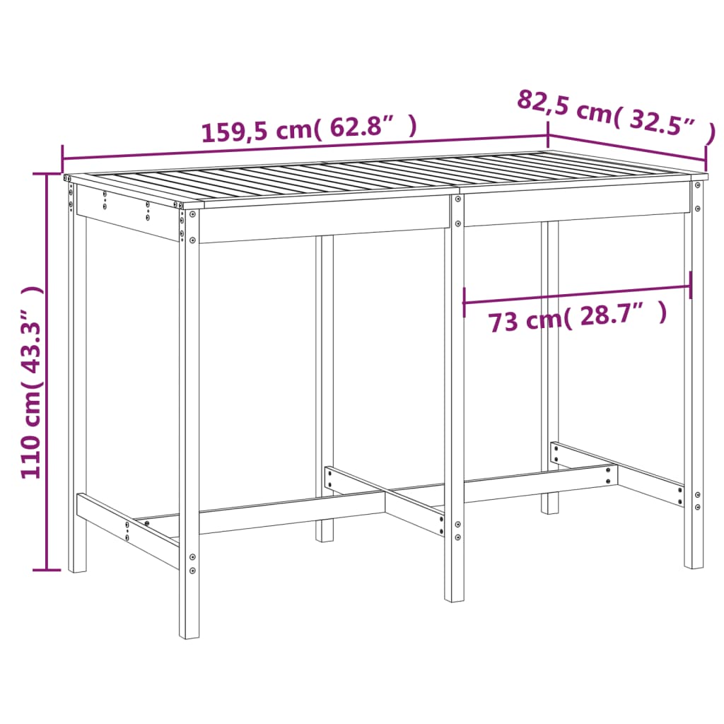Gartentisch 82,5x82,5x110 cm Massivholz Kiefer
