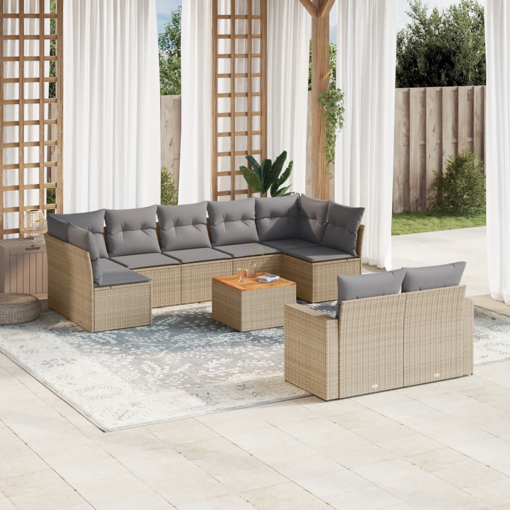 10-tlg. Garten-Sofagarnitur mit Kissen Schwarz Poly Rattan