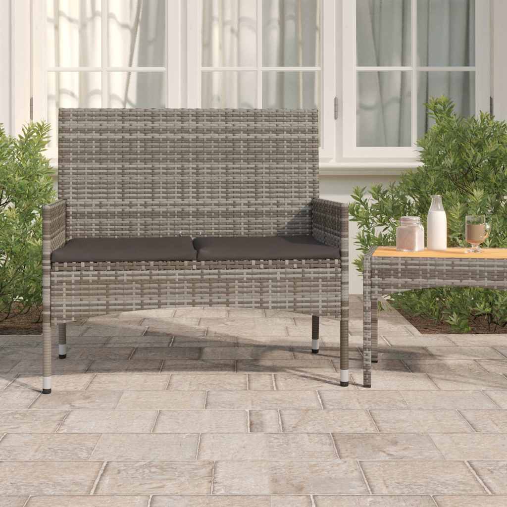 Gartenbank 2-Sitzer mit Kissen Braun Poly Rattan