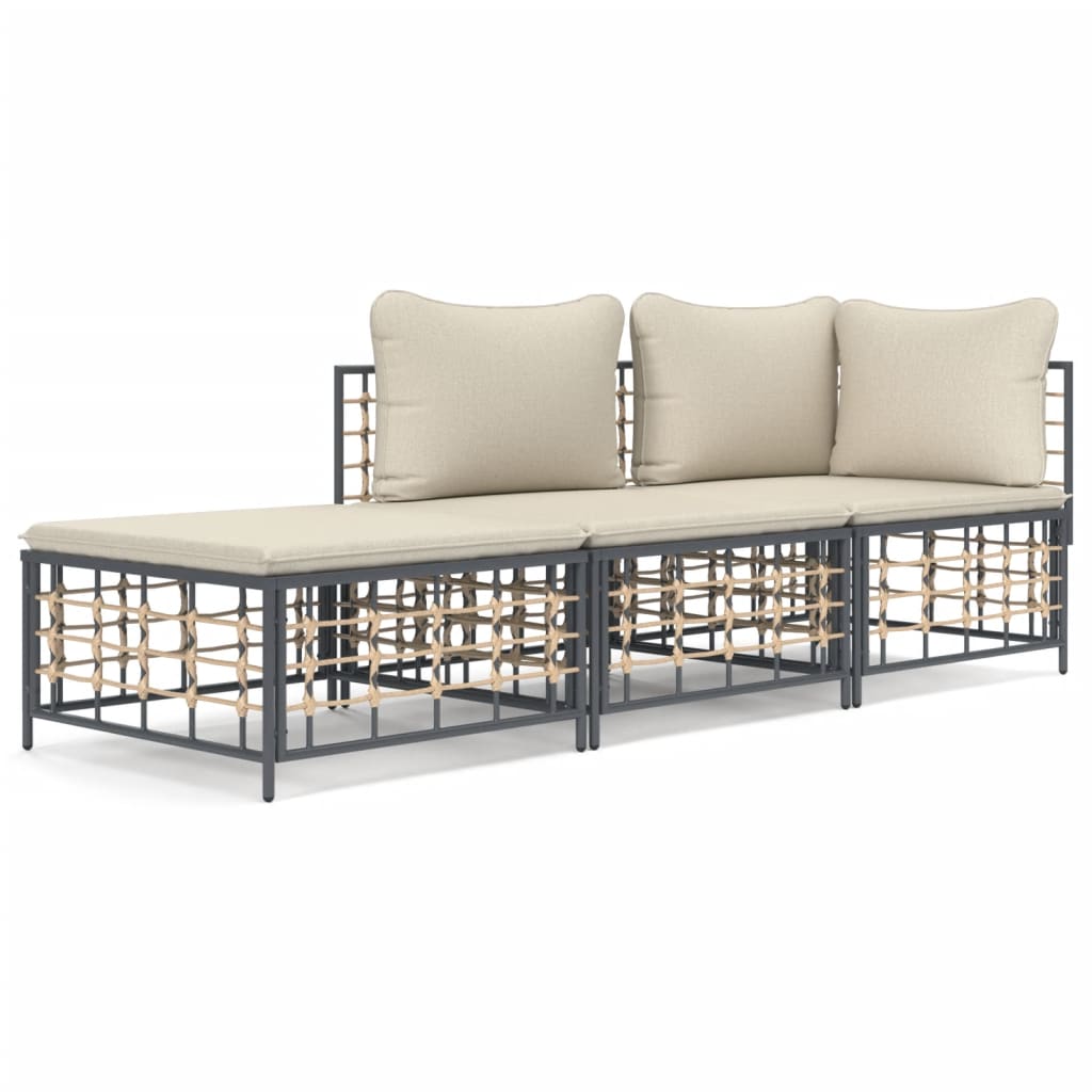 5-tlg. Garten-Lounge-Set mit Kissen Anthrazit Poly Rattan