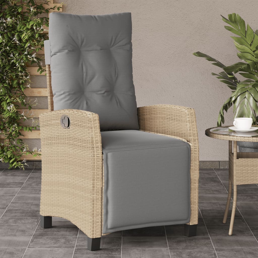 Gartensessel Verstellbar mit Kissen Schwarz Poly Rattan