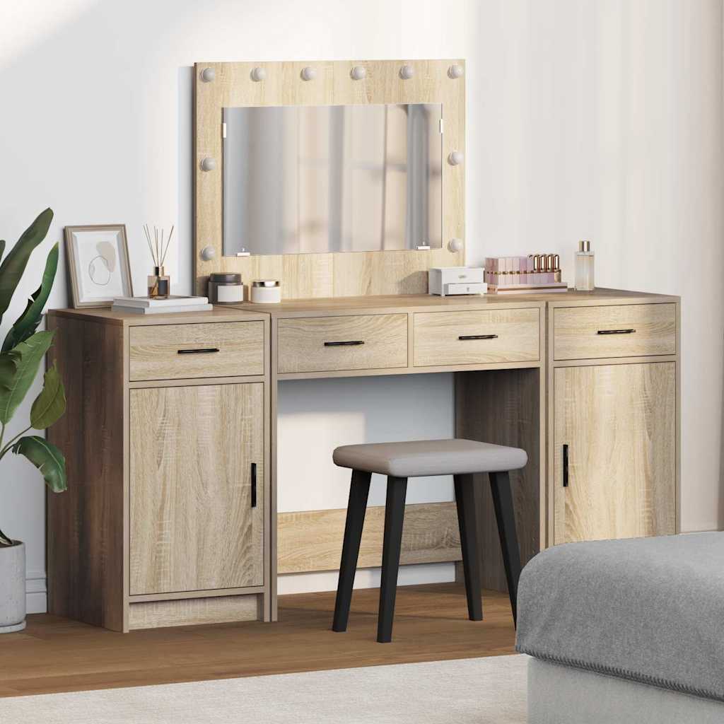 Schminktisch mit Spiegelbeleuchtung 3 pcs Weiß Holzwerkstoff
