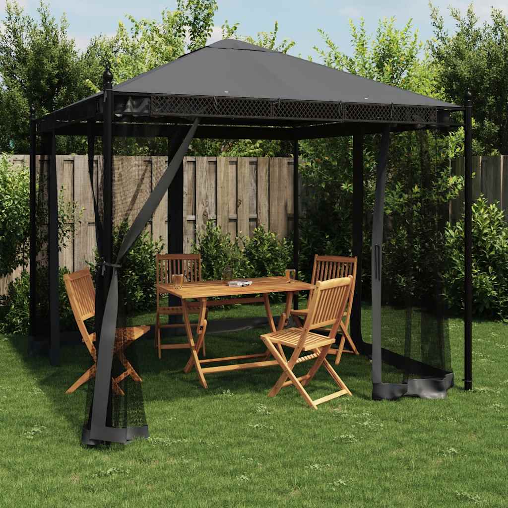 Pavillon mit Netzwänden Creme 2,93x2,93 m Stahl