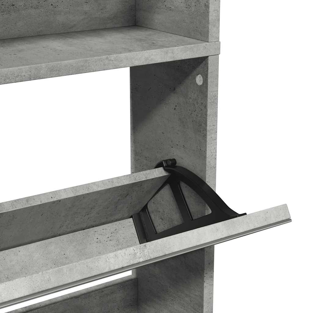 Schuhschrank mit 4 Fächern Spiegel Eiche 63×17×134 cm