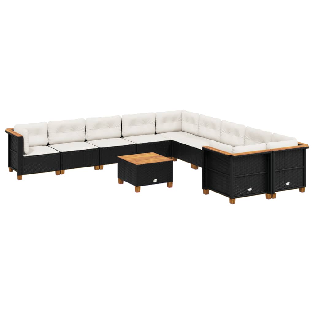 10-tlg. Garten-Sofagarnitur mit Kissen Beige Poly Rattan