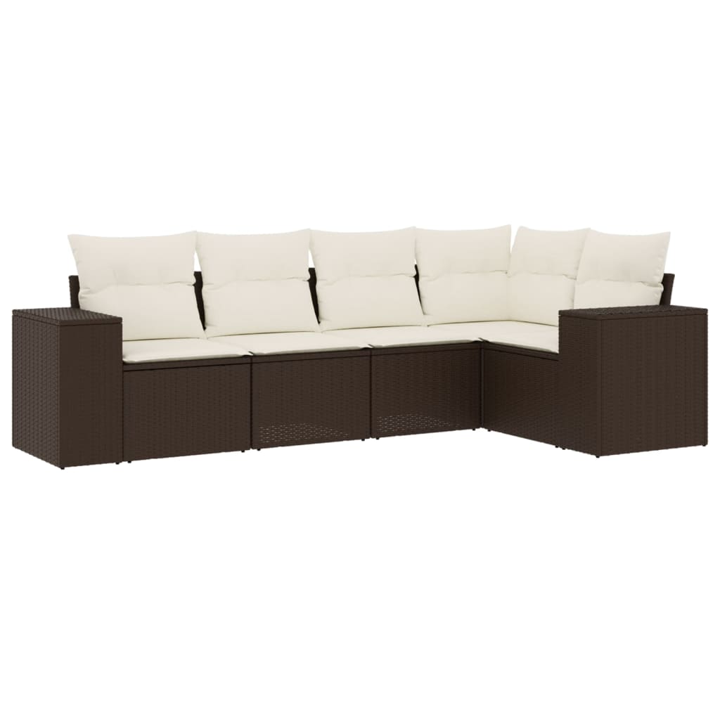 5-tlg. Garten-Sofagarnitur mit Kissen Schwarz Poly Rattan