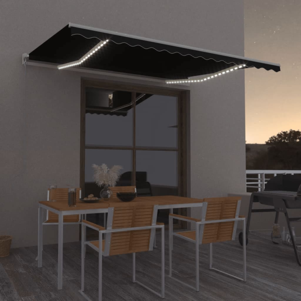 Markise Manuell Einziehbar mit LED 300x250 cm Blau und Weiß