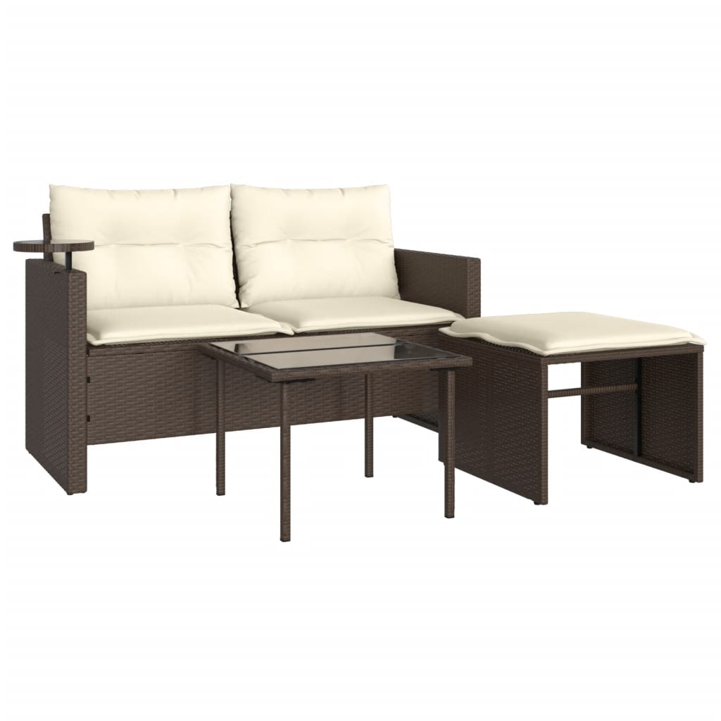 3-tlg. Garten-Sofagarnitur mit Kissen Schwarz Poly Rattan