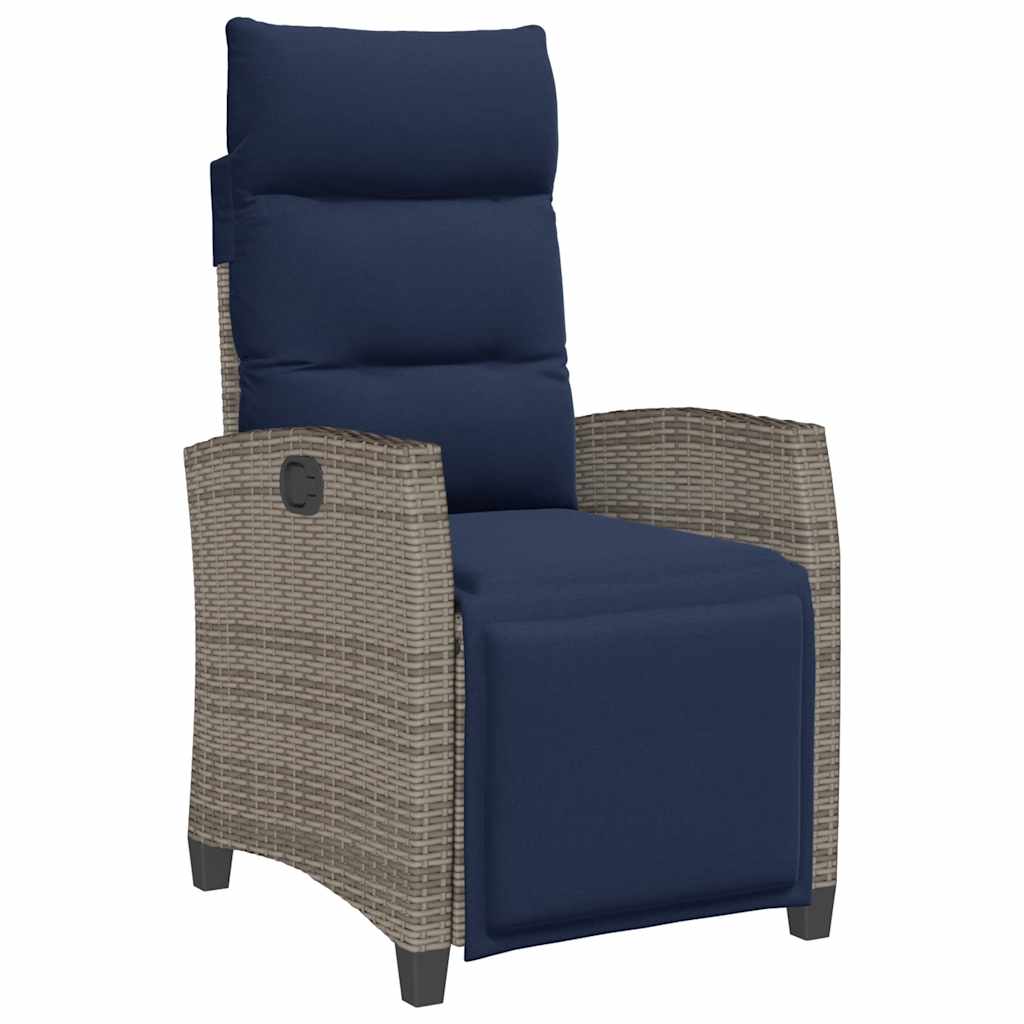 Gartensessel mit Beistelltisch Verstellbar Schwarz Poly Rattan
