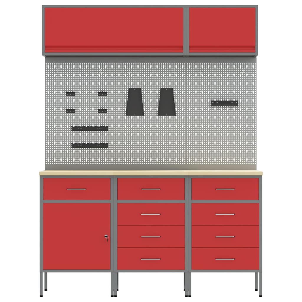 Arbeitsschrankset mit Schubladen mit Regal 8 pcs Grau