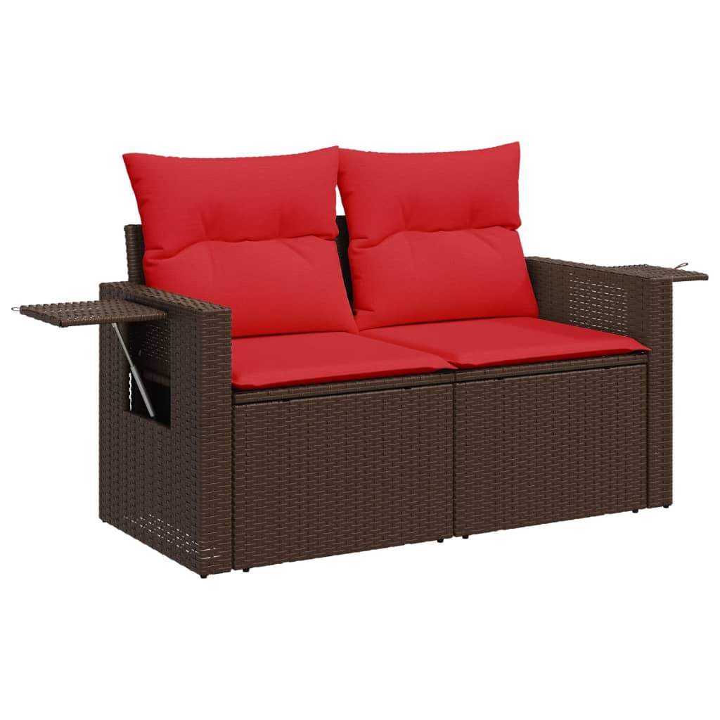 10-teiliges Gartensofa-Set mit Kissen, schwarzes Polyrattan