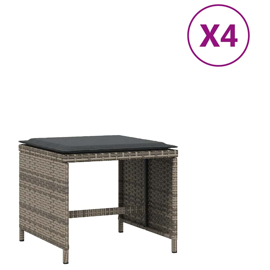 Gartenhocker mit Kissen 4 Stk. Schwarz 41x41x36 cm Poly Rattan