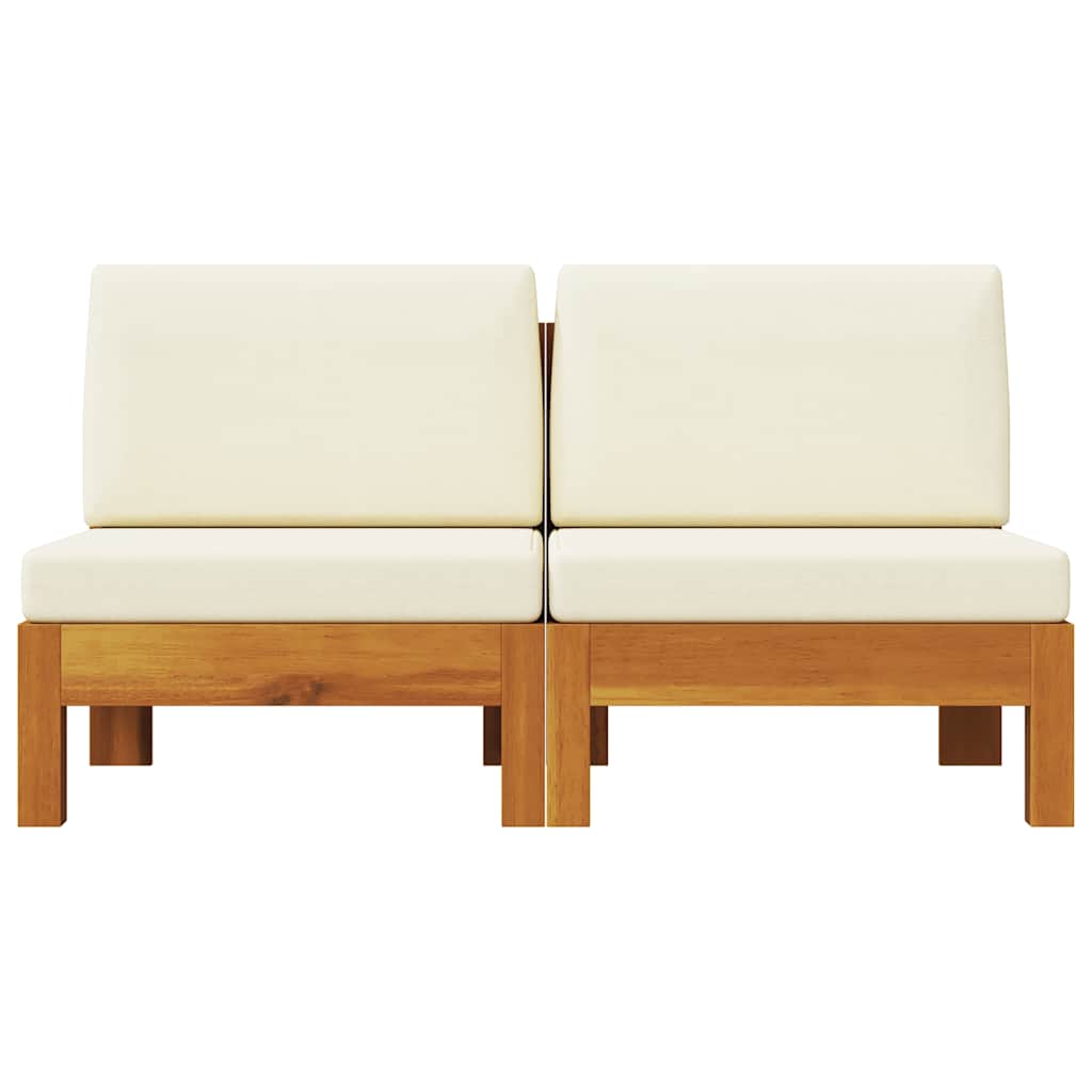 2-tlg. Garten-Lounge-Set mit Cremeweißen Kissen Akazienholz
