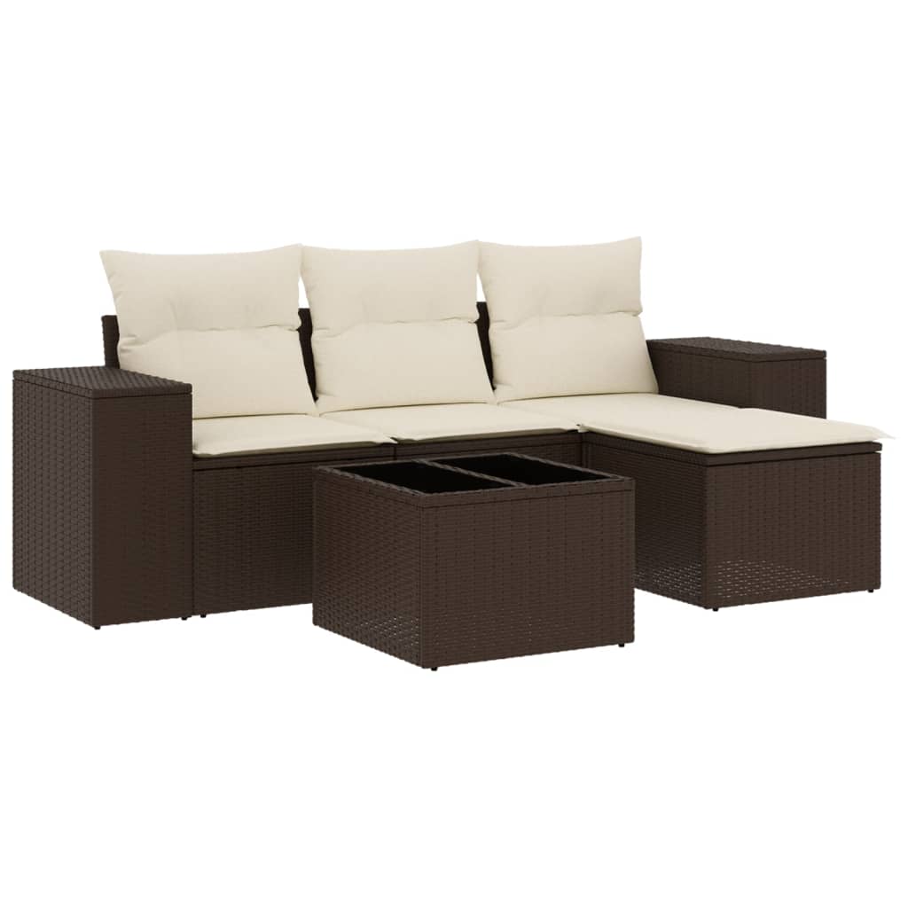 4-tlg. Garten-Sofagarnitur mit Kissen Schwarz Poly Rattan