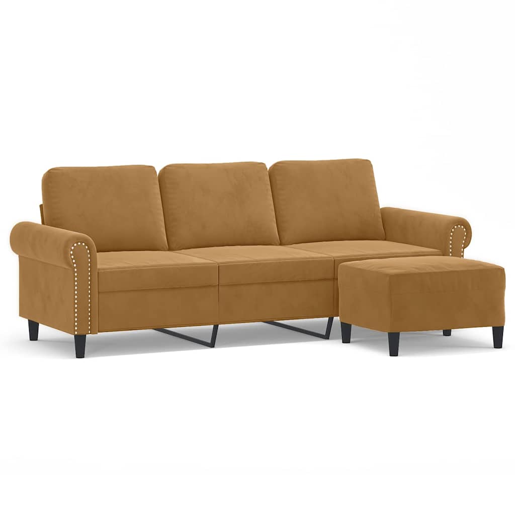 3-Sitzer-Sofa mit Hocker Hellgrau 180 cm Samt