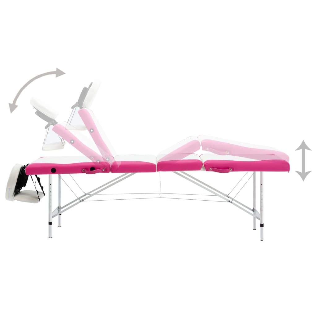 Massageliege Klappbar 4-Zonen Aluminiumgestell Schwarz und Rosa