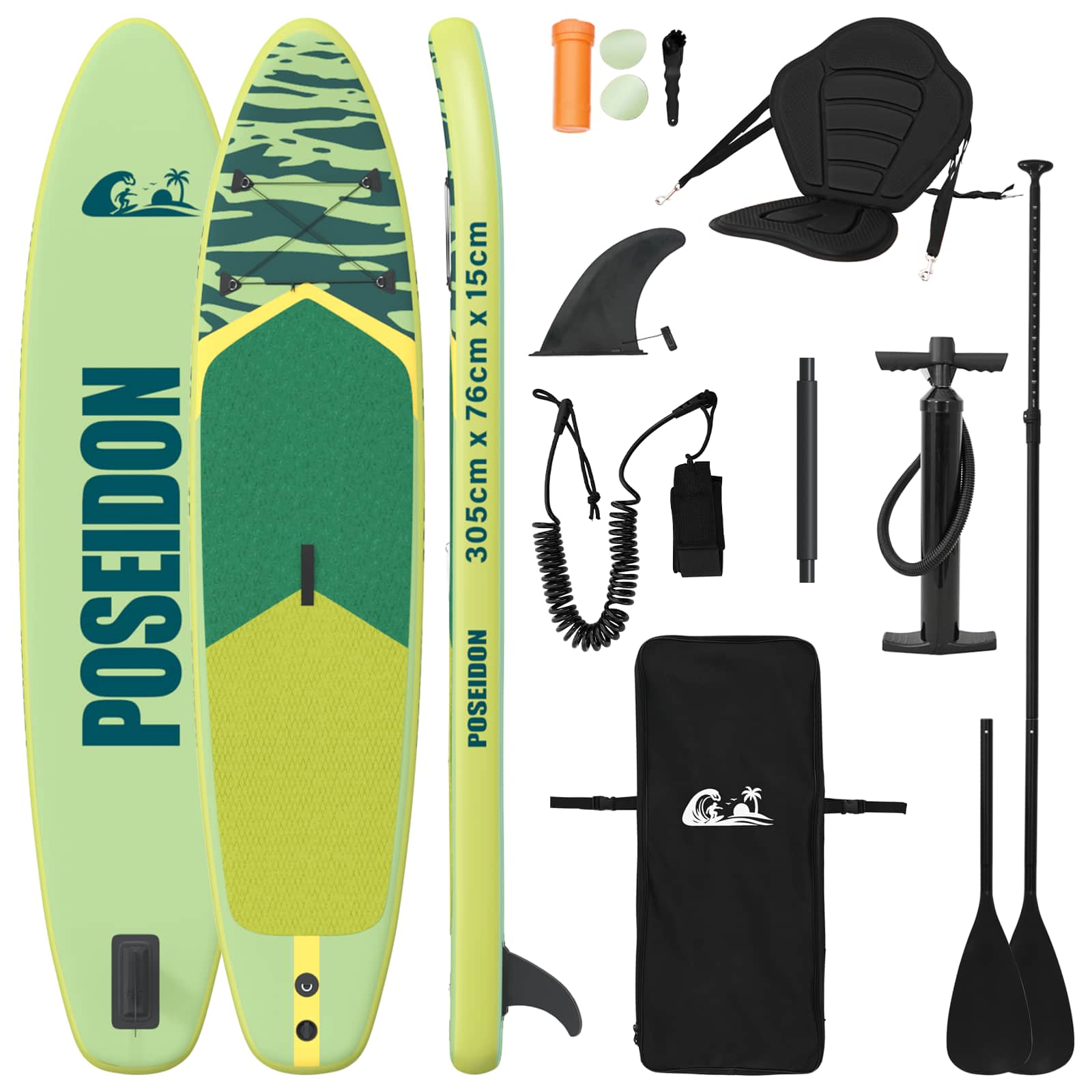 SUP Board mit Sitz 2-in-1 POSEIDON 305 x 76 x 15 cm Grün für