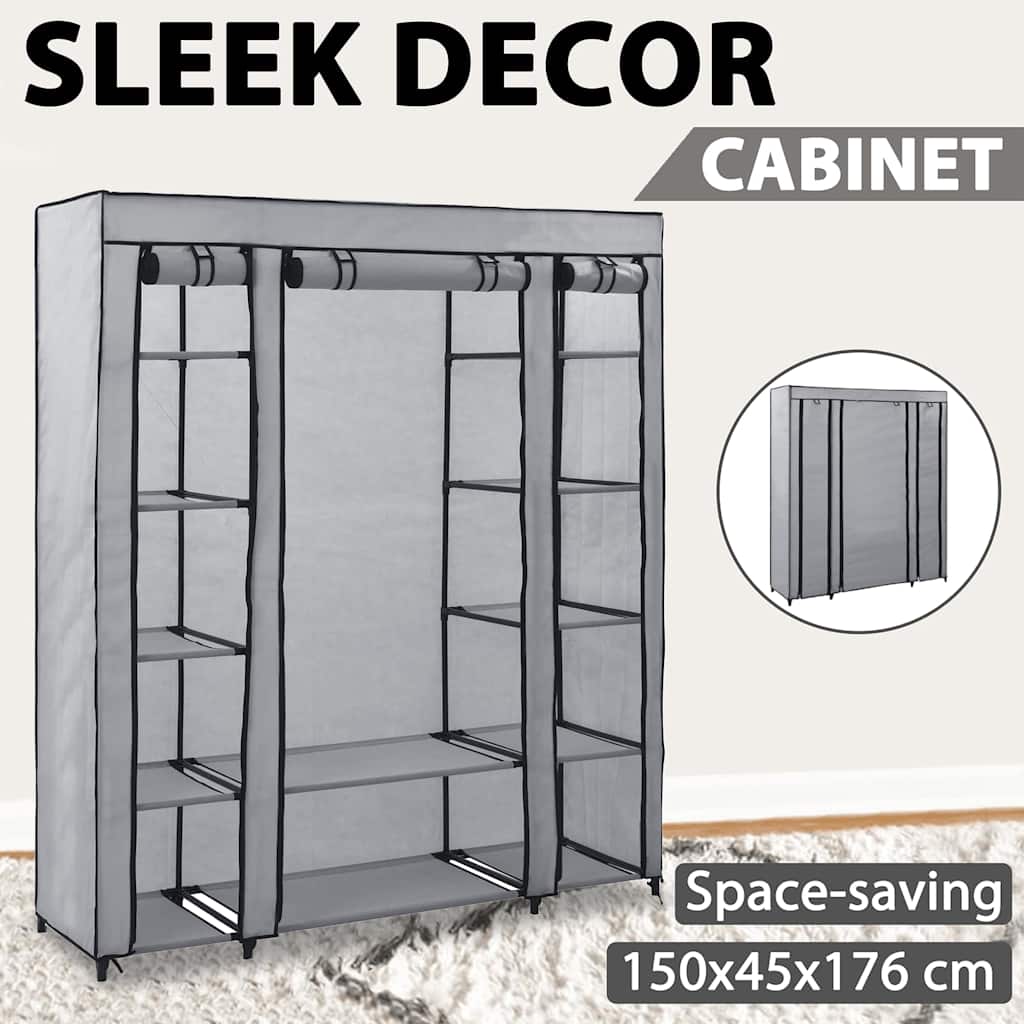 Stoffschrank mit Fächern Kleiderstangen Creme 150x45x176cm