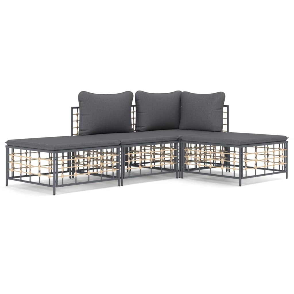 5-tlg. Garten-Lounge-Set mit Kissen Anthrazit Poly Rattan