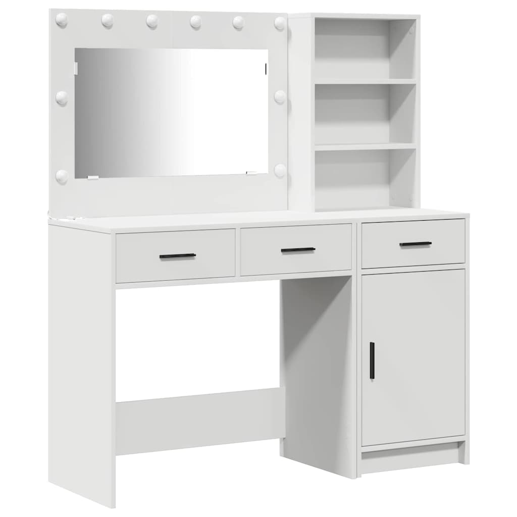Schminktisch mit Spiegelbeleuchtung 2 pcs Weiß Holzwerkstoff