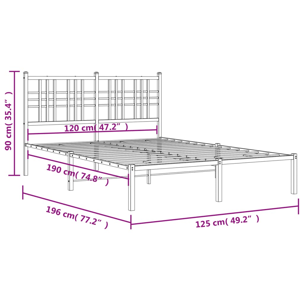 Bettgestell mit Kopf- und Fußteil Metall Schwarz 90x200 cm