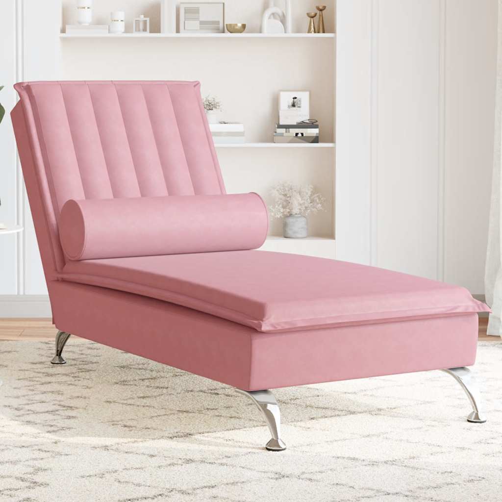 Massage-Chaiselongue mit Nackenrolle Hellgrau Samt
