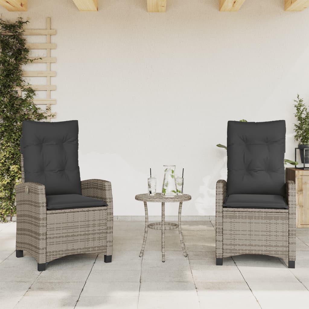 Gartensessel Verstellbar mit Kissen Schwarz Poly Rattan