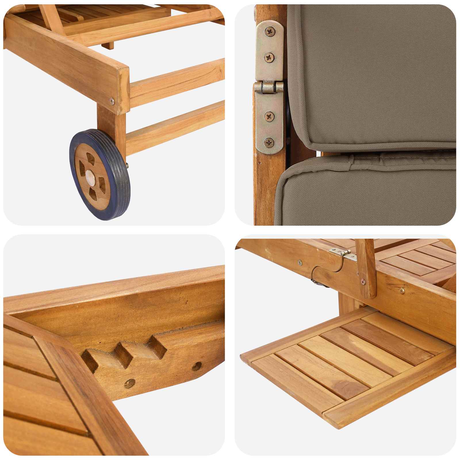 Sonnenliege 1-Person Braun Massivholz Teak