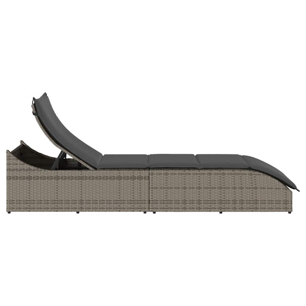 Klappliege mit Auflage und Stauraum Schwarz Poly-Rattan