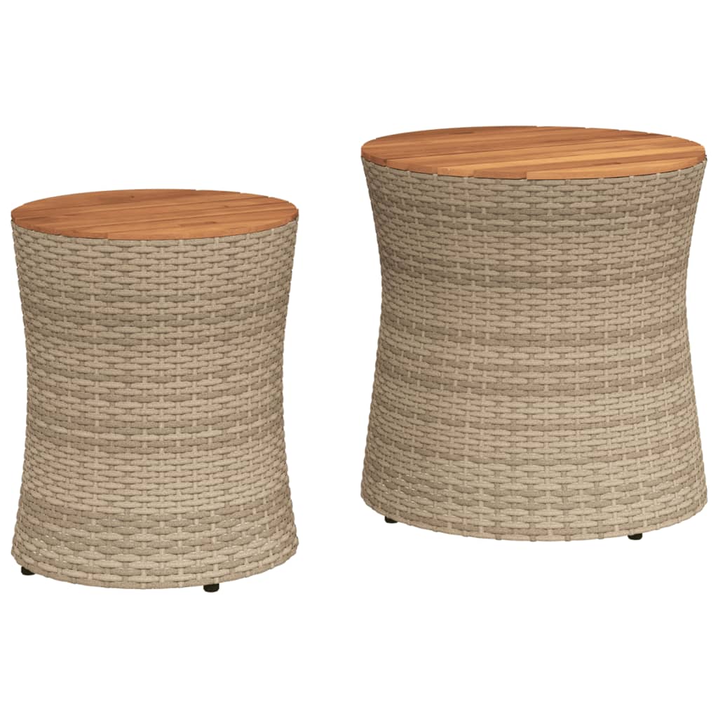 Garten-Beistelltische 2 Stk. mit Holzplatte Schwarz Poly Rattan