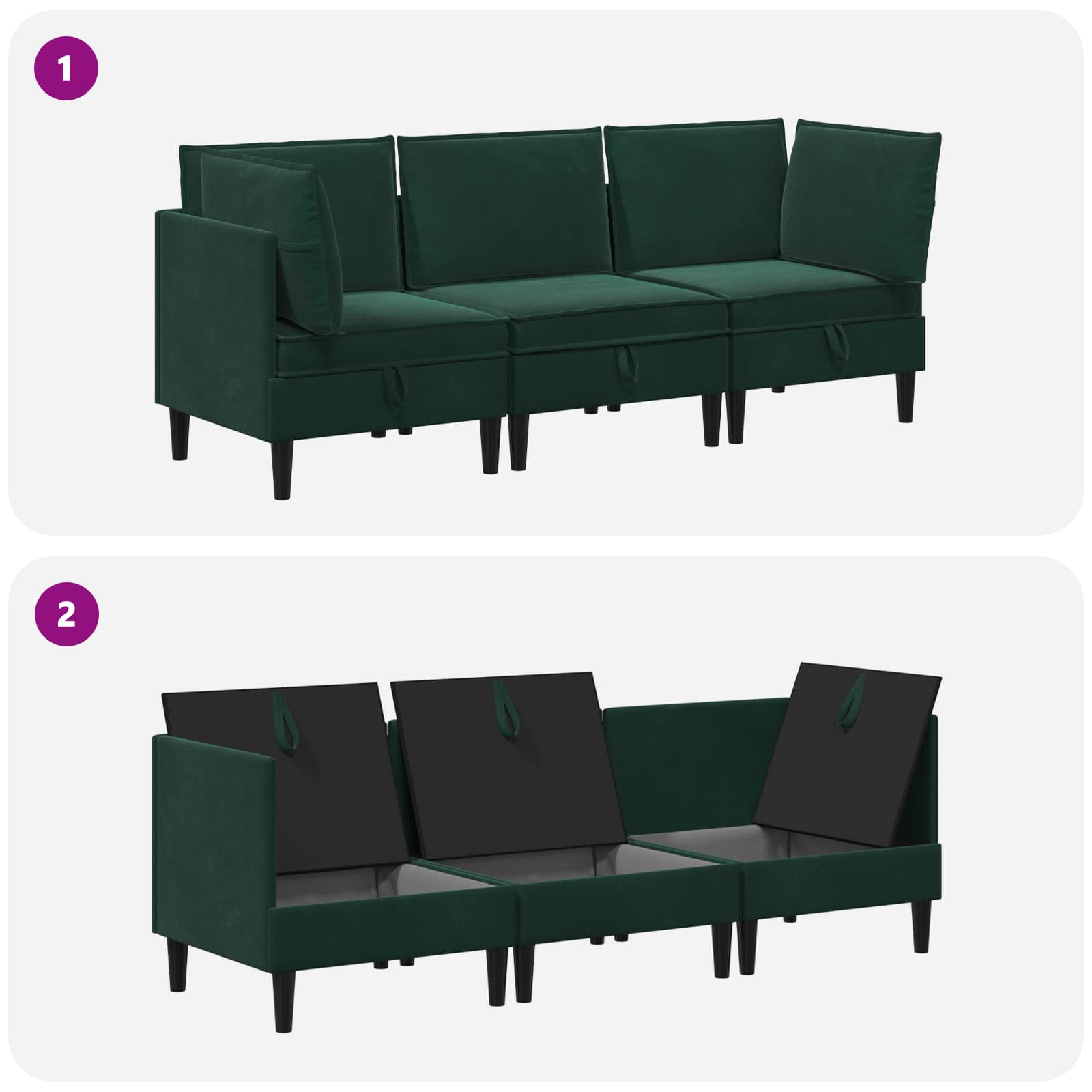Wohnzimmergarnitur mit Kissen mit Speicher 3 pcs Hellgrau Samt