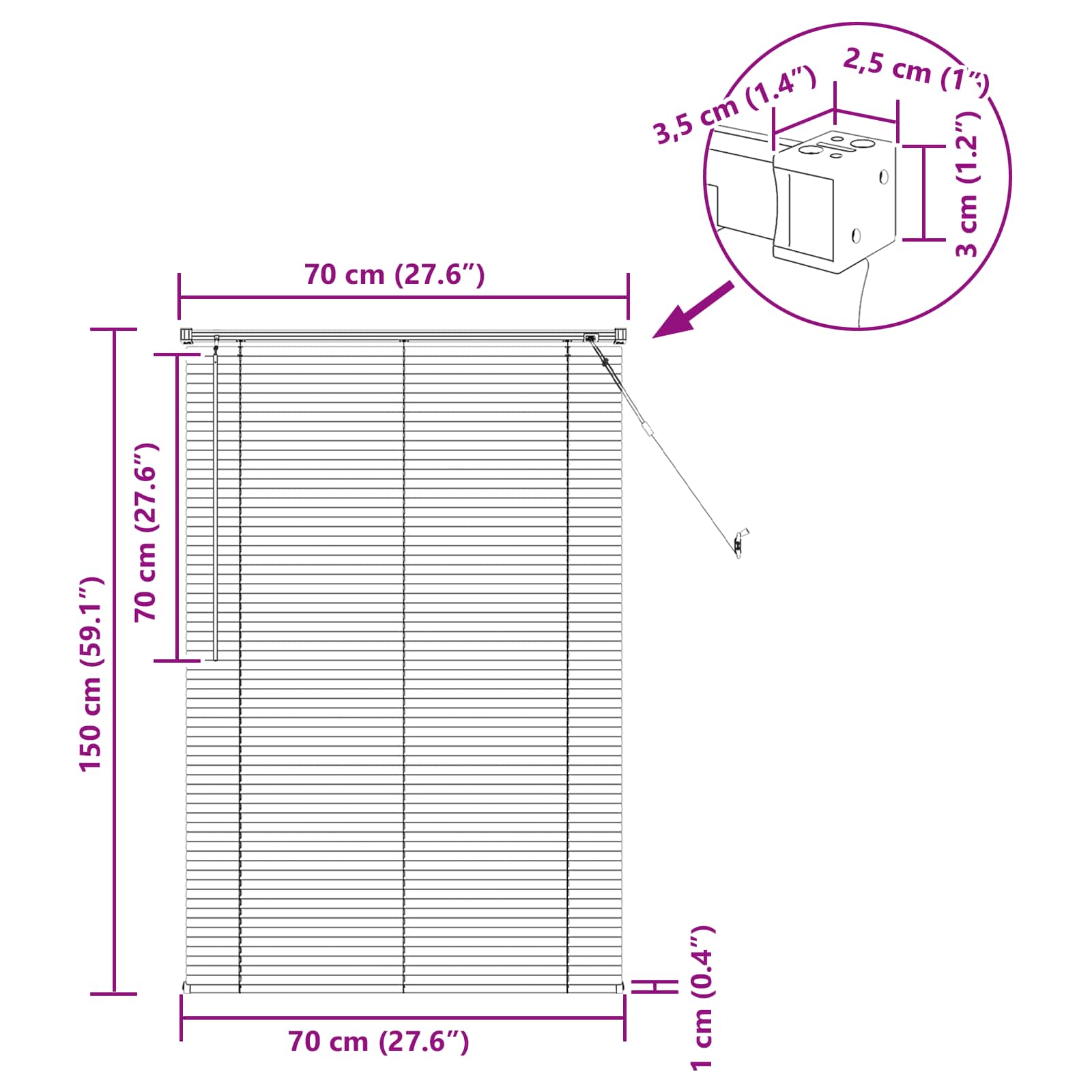Jalousie Silber Grau 150 x 40 cm 25 mm PVC