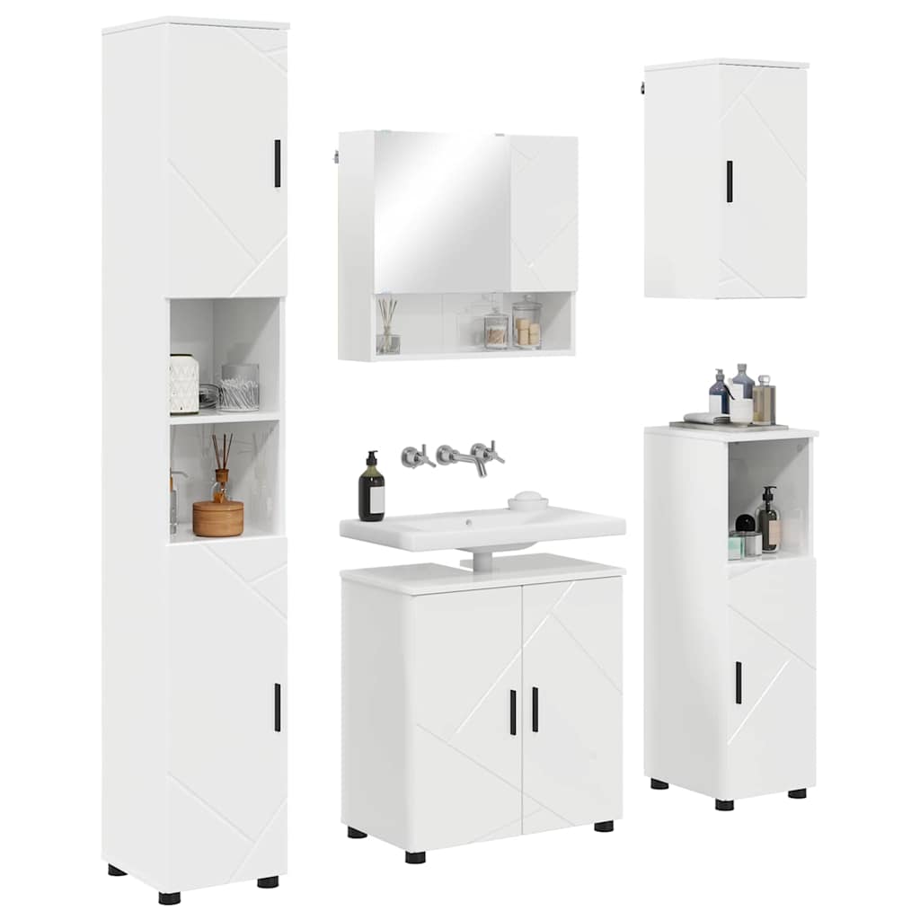 Badezimmermöbel-Set mit Tür 5 pcs Weiß Holzwerkstoff & Metall