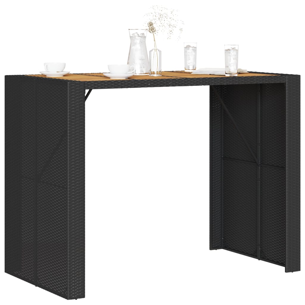 Garten-Bartisch mit Holzplatte Schwarz 105x80x110 cm Polyrattan