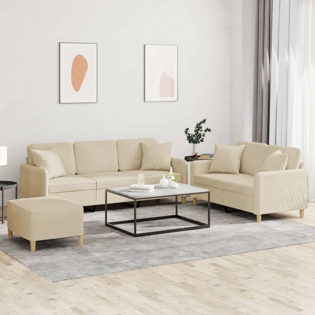 3-tlg. Sofagarnitur mit Kissen Braun Stoff