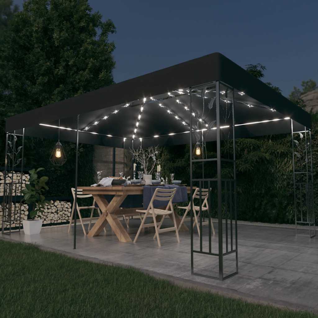 Pavillon mit Doppeldach & LED-Lichterkette 3x4 m Weiß