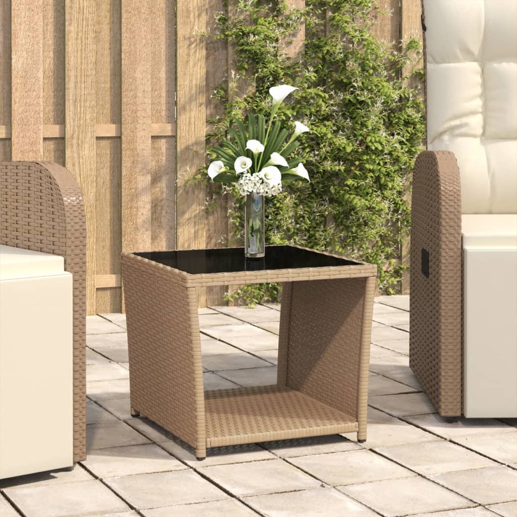 Beistelltisch mit Holzplatte Grau Poly Rattan & Akazienholz