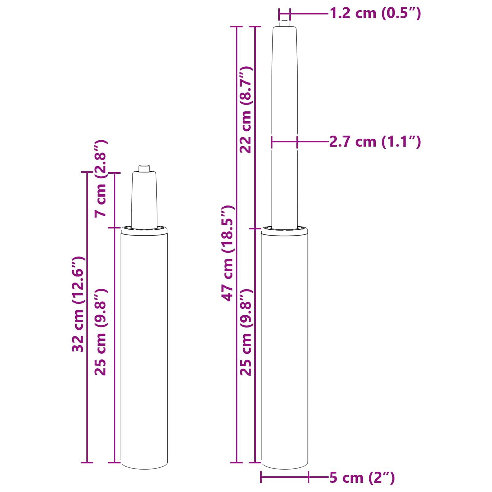 Bürostuhl Gaszylinder Schwarz 239-309 mm Eisen
