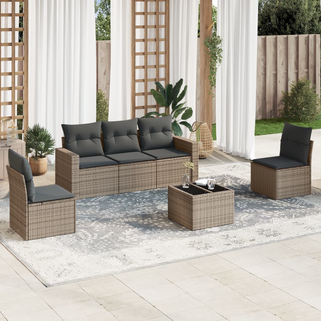5-tlg. Garten-Sofagarnitur mit Kissen Schwarz Poly Rattan
