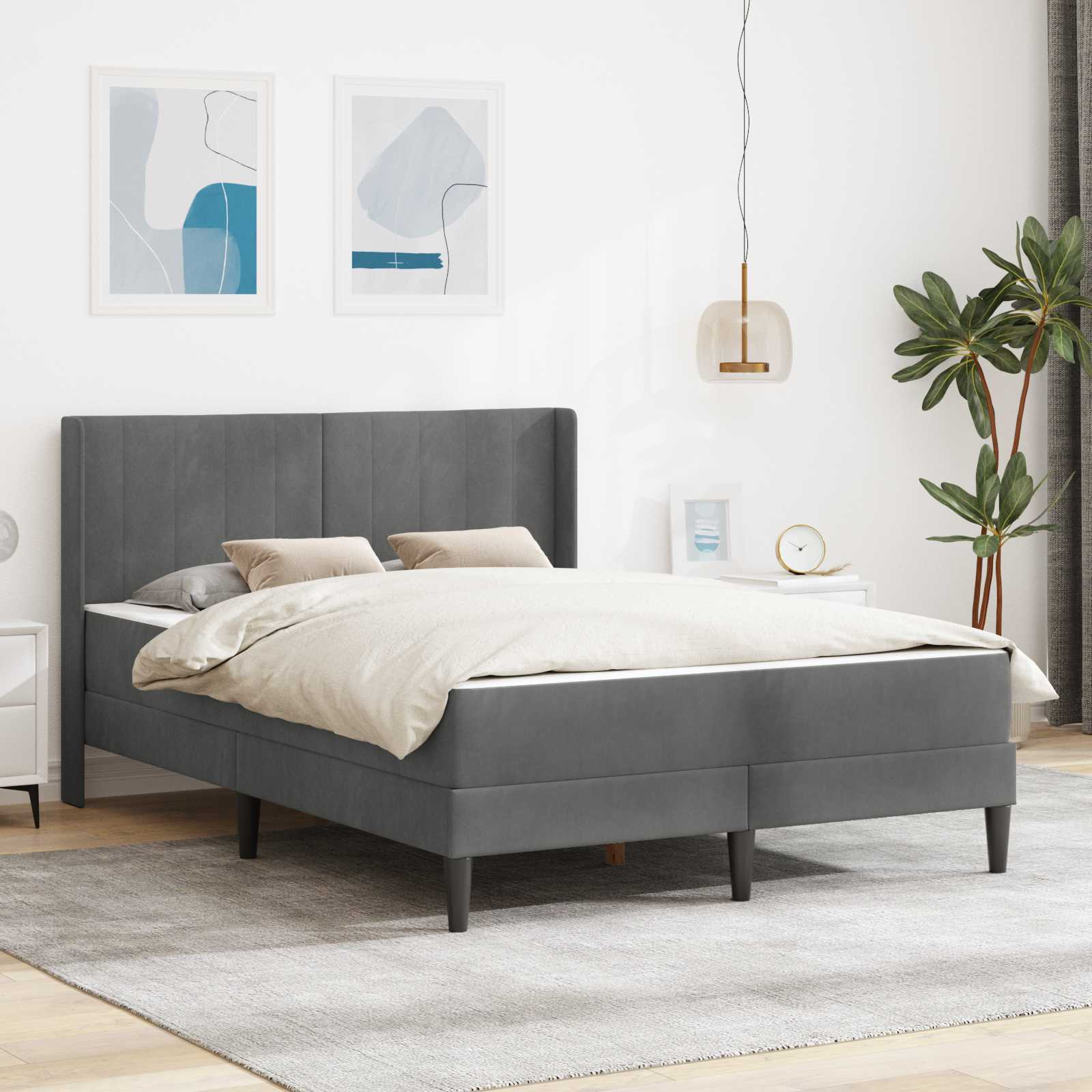 Bettgestell mit Matratze mit Kopfteil Hellgrau 80 x 200 cm Samt