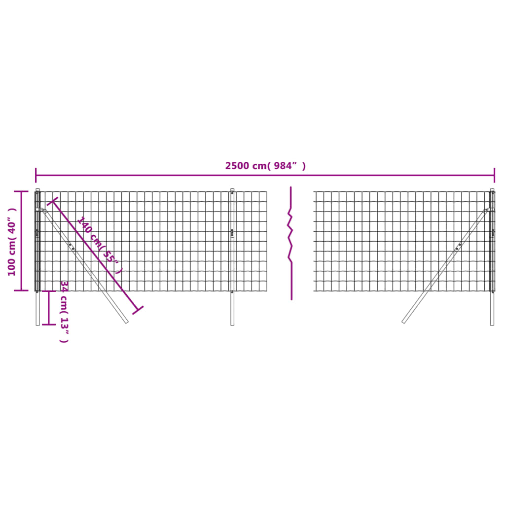 Maschendrahtzaun Grün 2x25 m Verzinkter Stahl