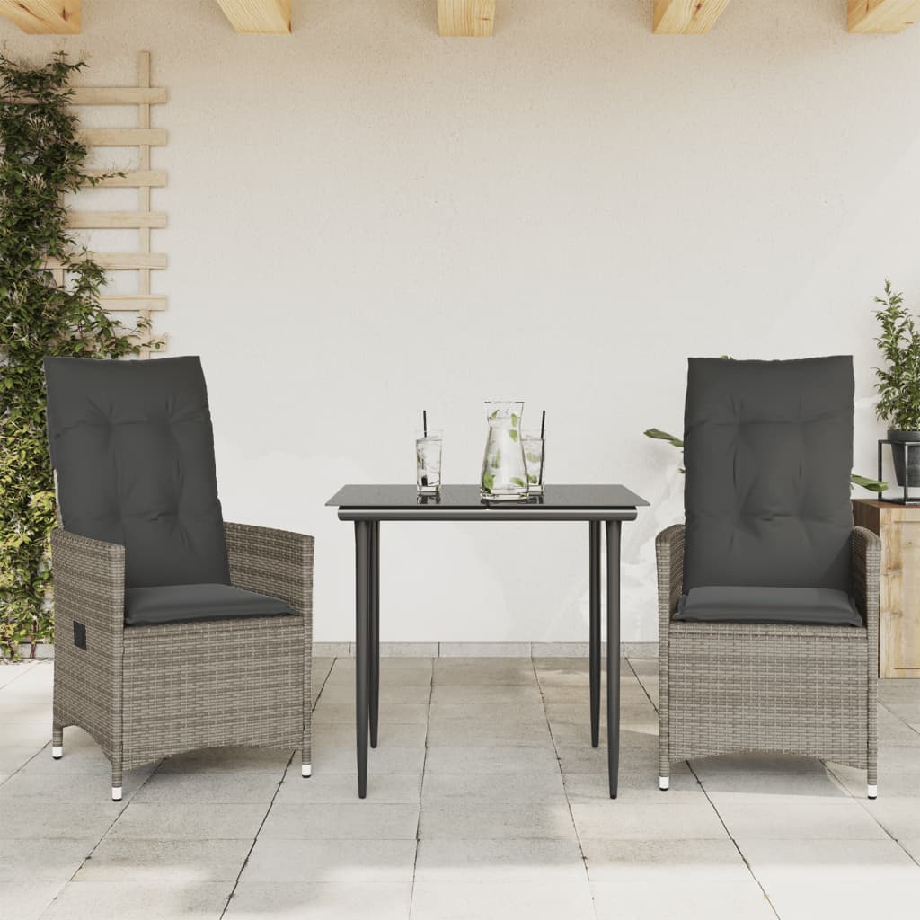 Gartensessel Verstellbar mit Kissen Schwarz Poly Rattan