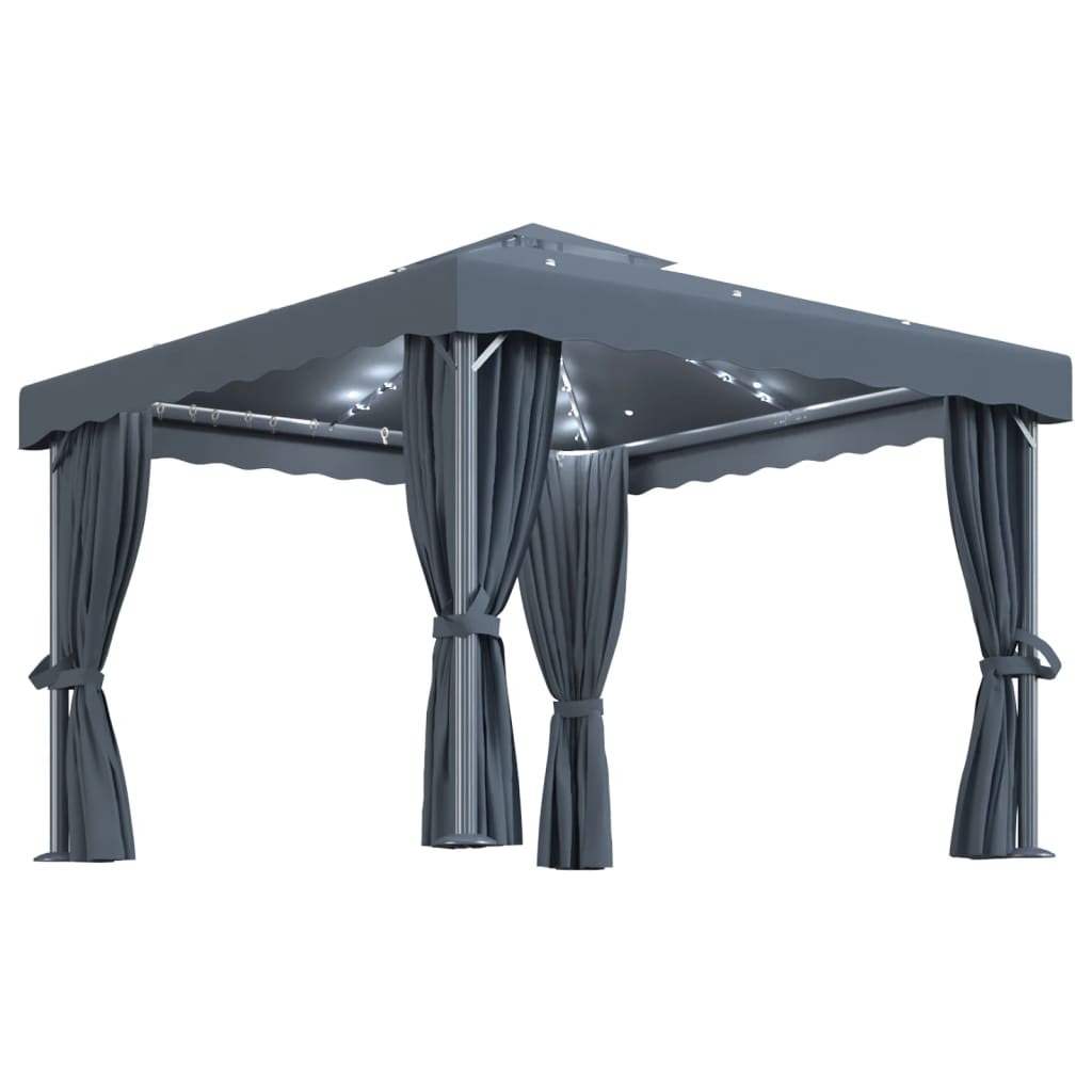 Pavillon mit Vorhängen & LED-Lichterkette 3x3 m Cremeweiß