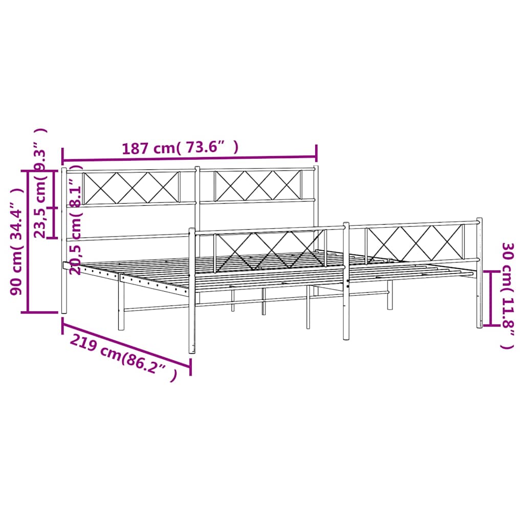 Bettgestell mit Kopfteil Metall Schwarz 100x190 cm