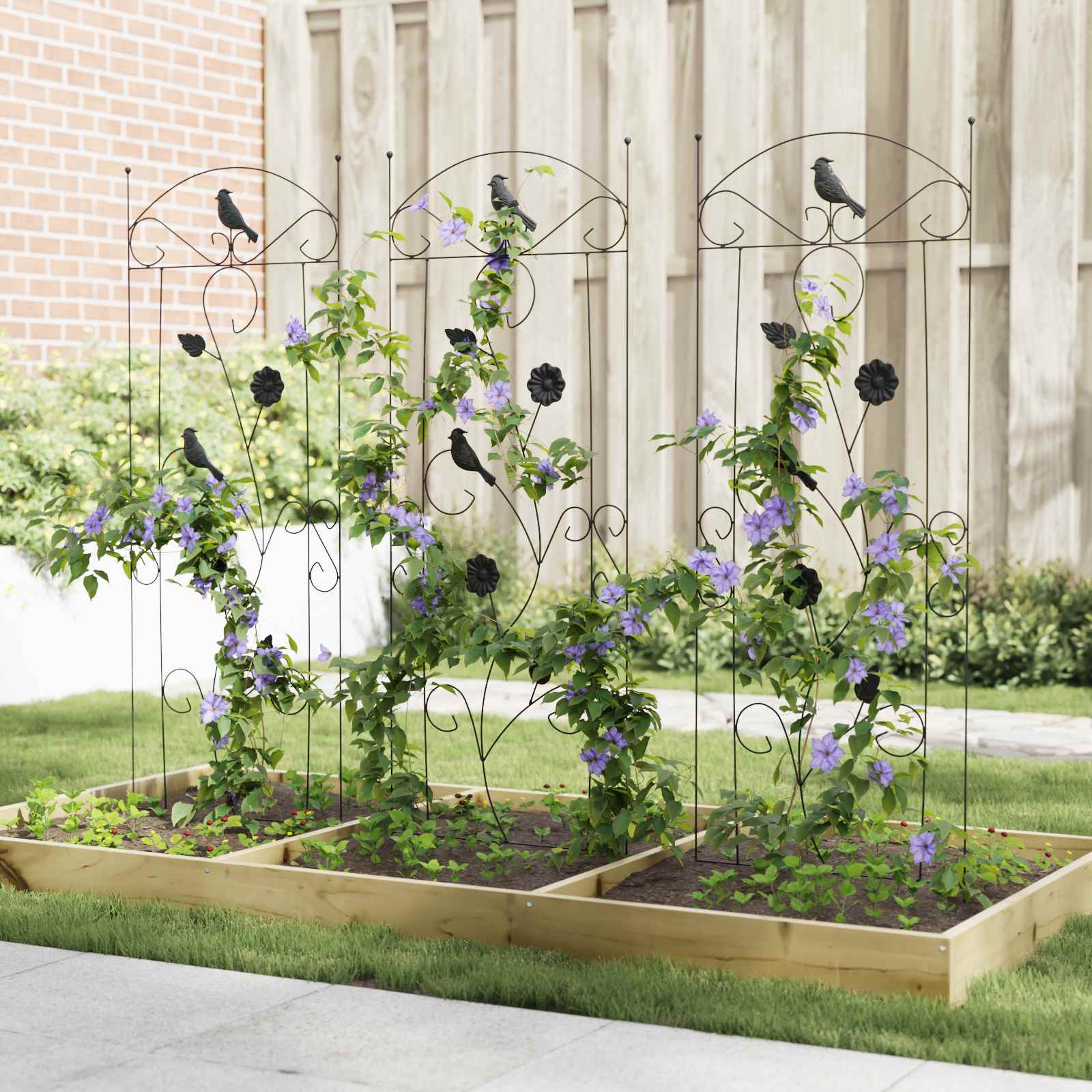 Gartenzaun mit Schloss 3 pcs Schwarz 112 x 39,5 cm Stahl