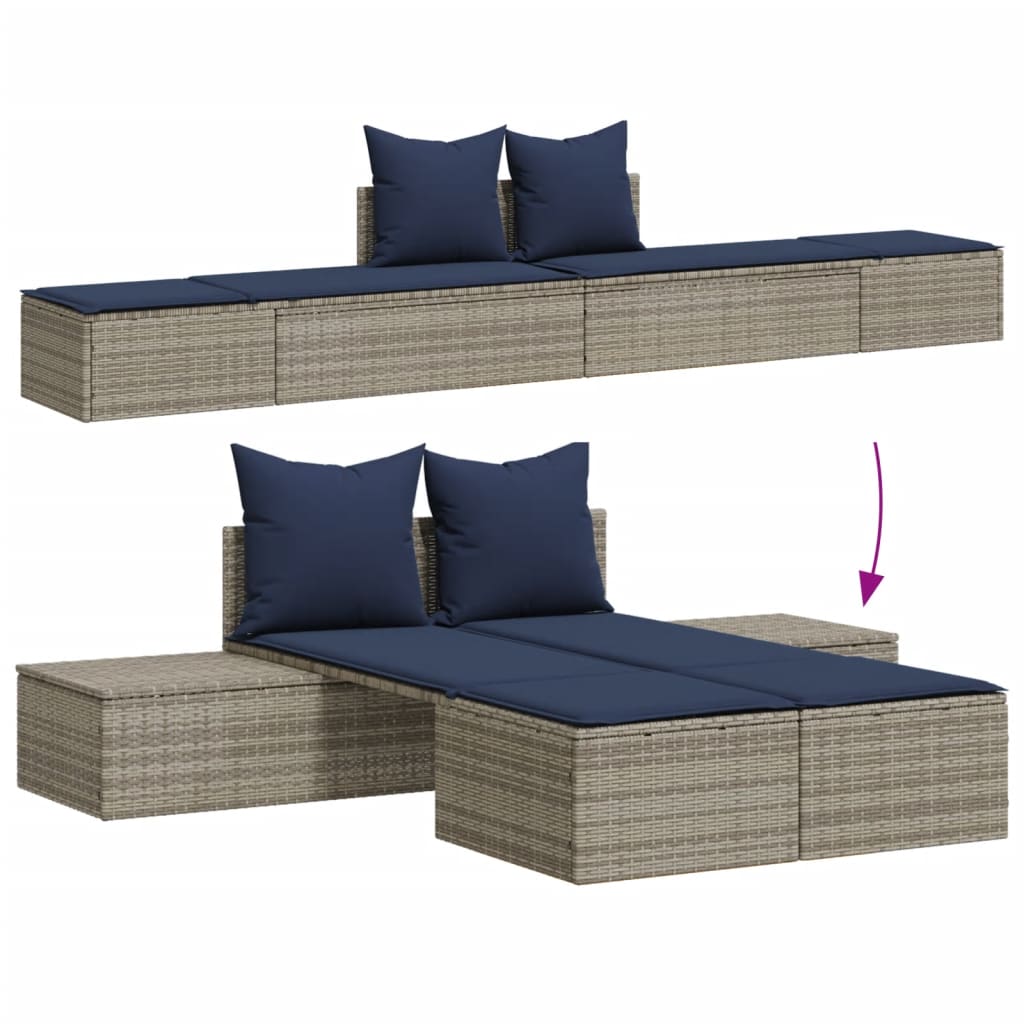Doppelte Sonnenliege mit Kissen Braun Poly Rattan